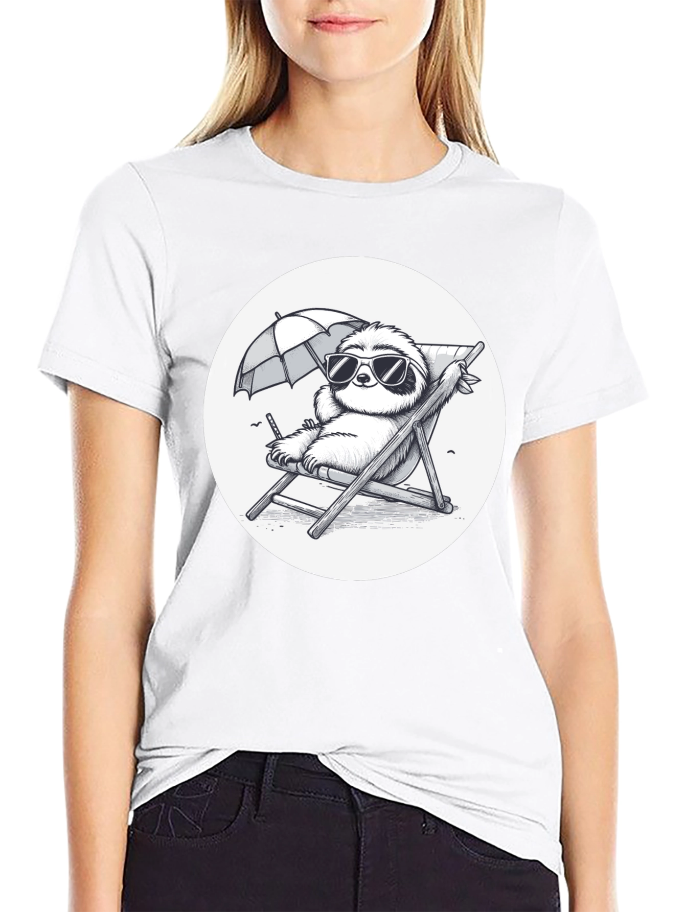 Sloth Beach T-Shirt - Relaxed Cartoon Design