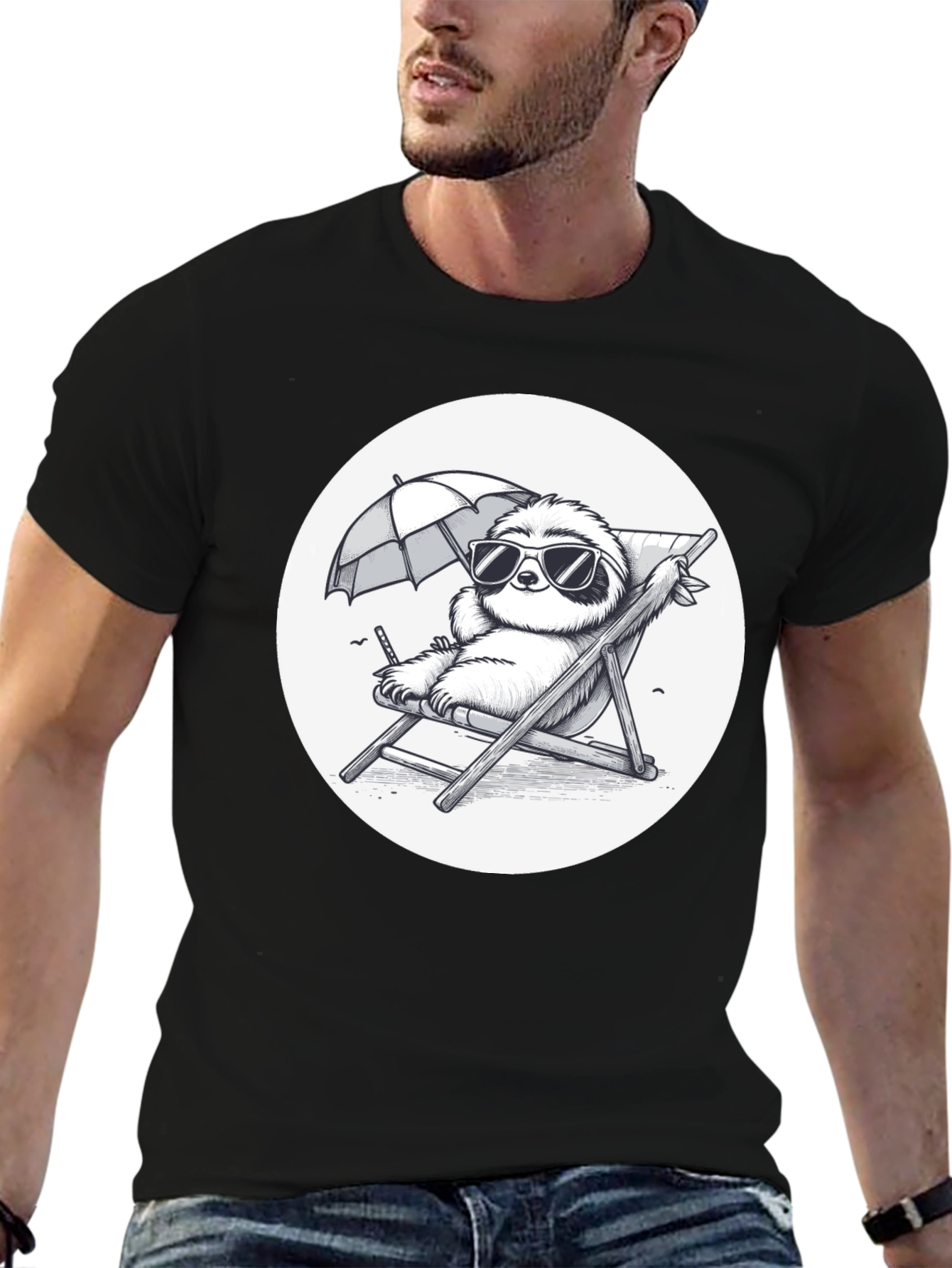 Sloth Beach T-Shirt - Relaxed Cartoon Design