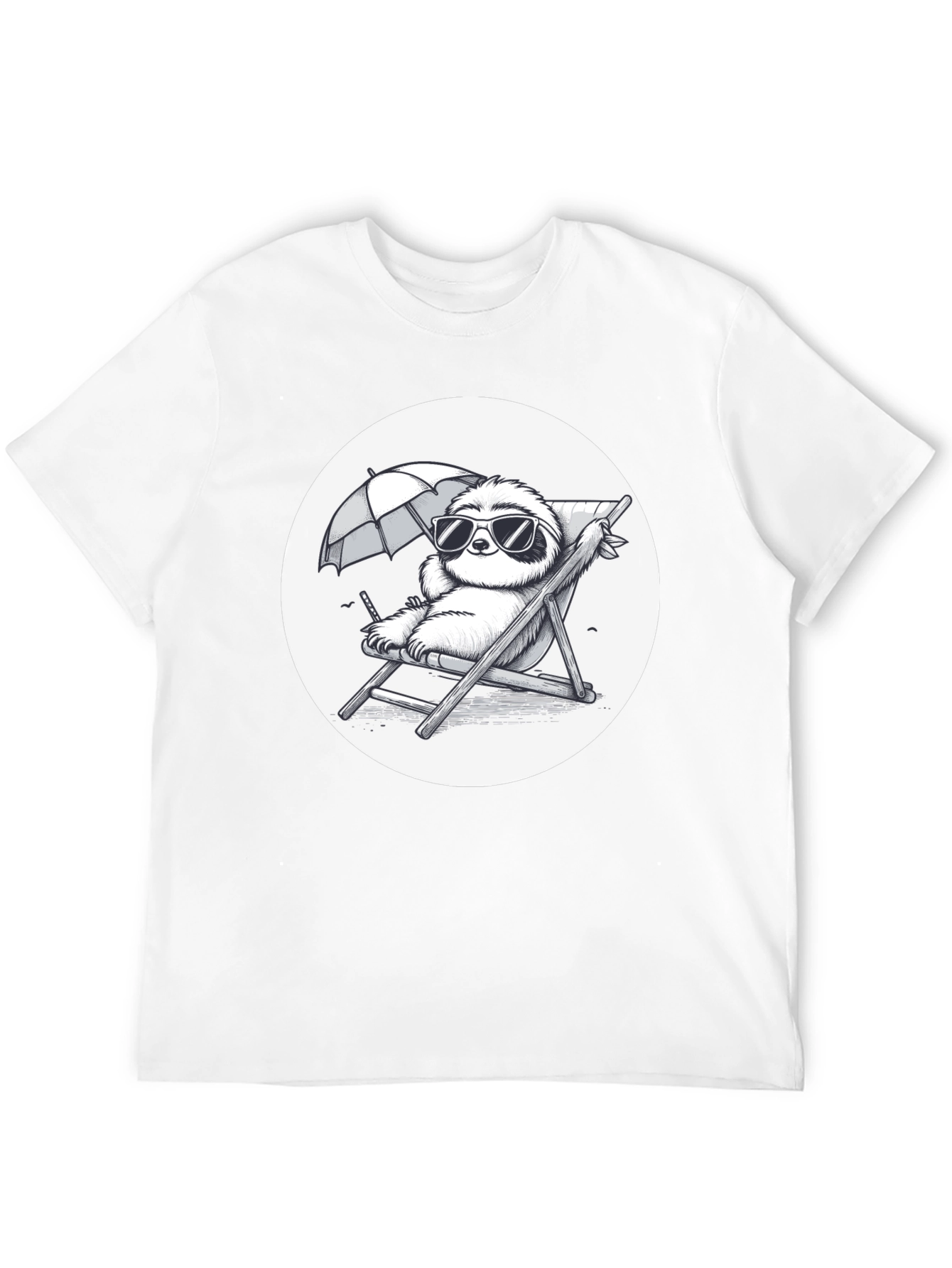 Sloth Beach T-Shirt - Relaxed Cartoon Design