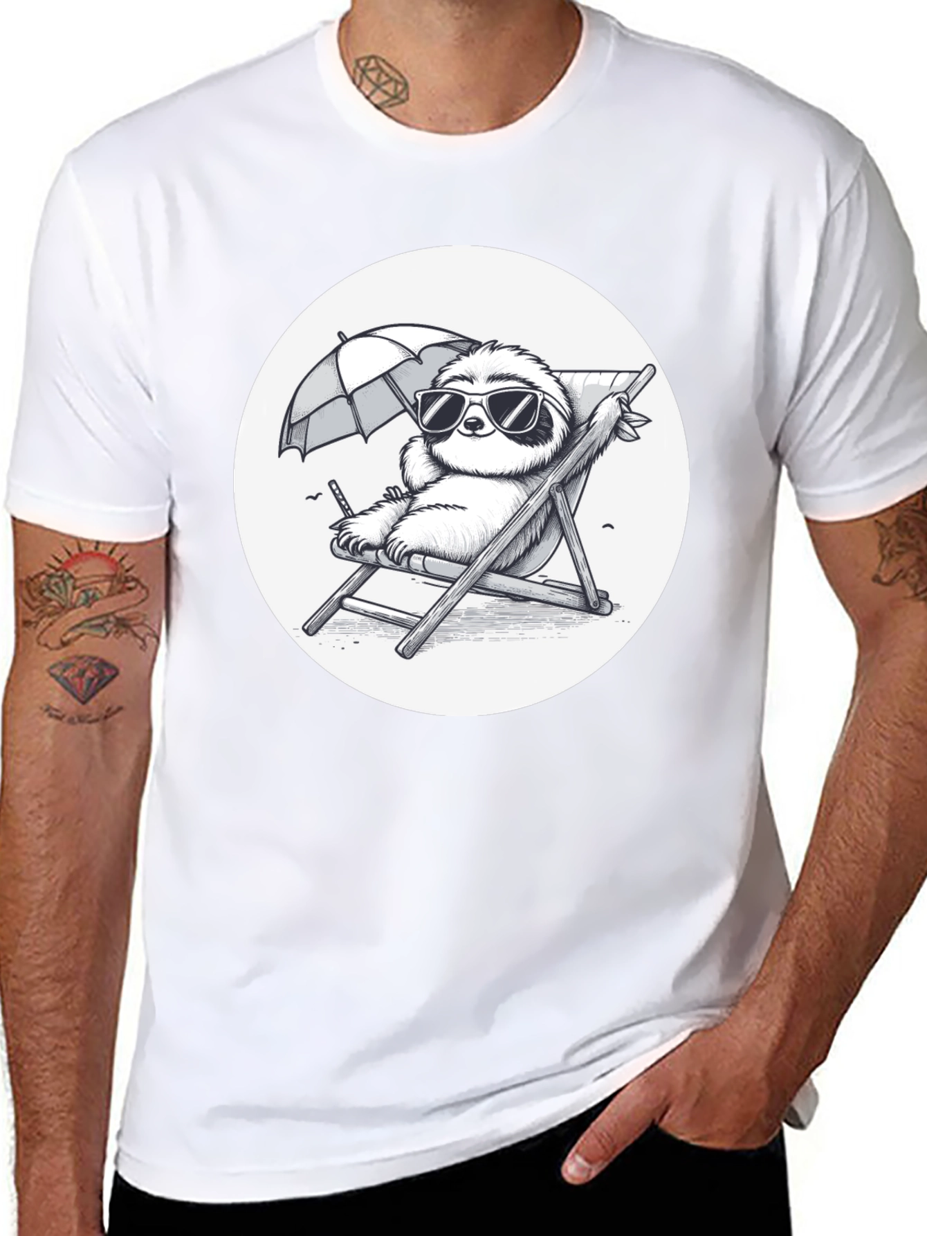 Sloth Beach T-Shirt - Relaxed Cartoon Design