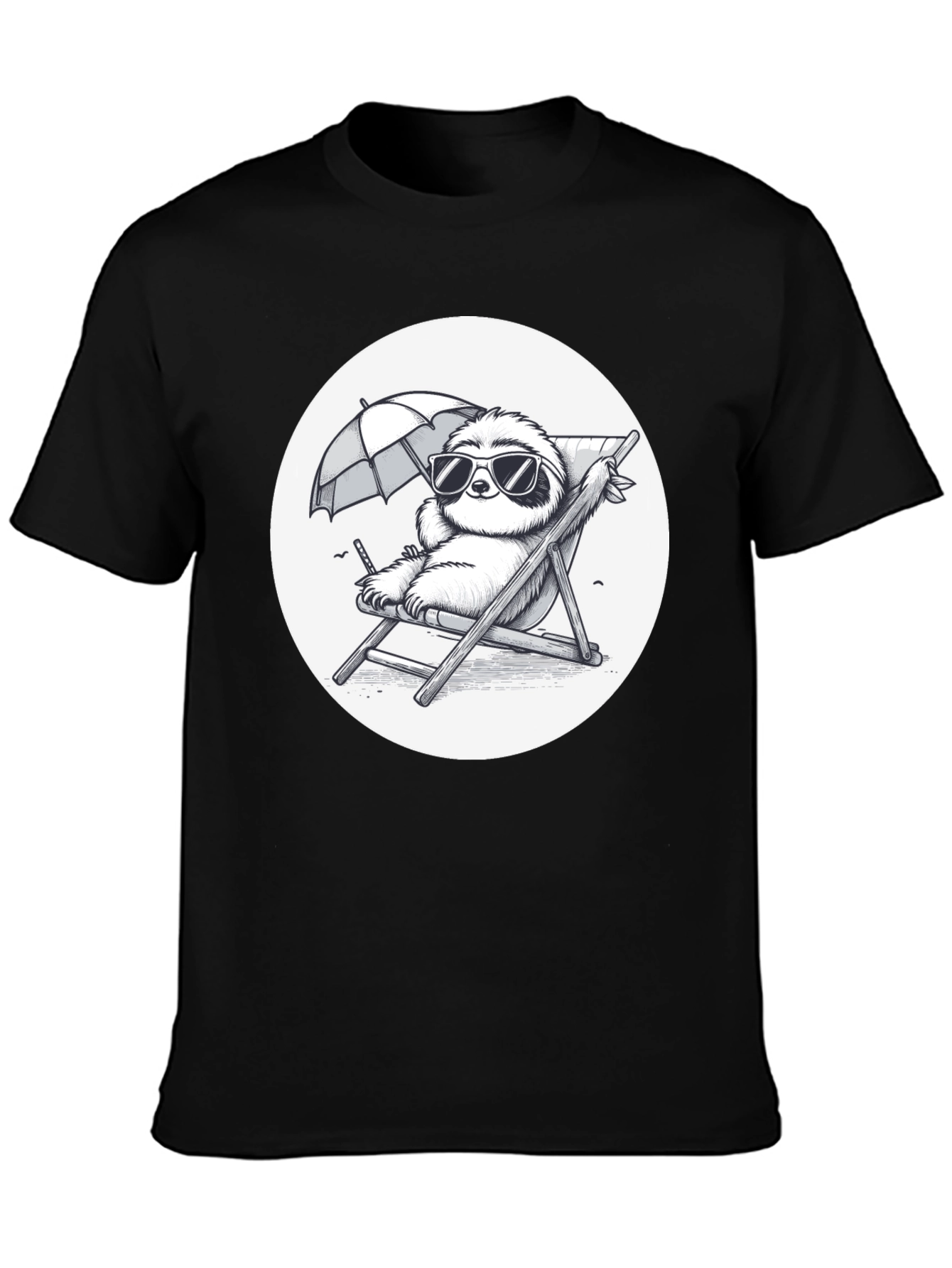 Sloth Beach T-Shirt - Relaxed Cartoon Design