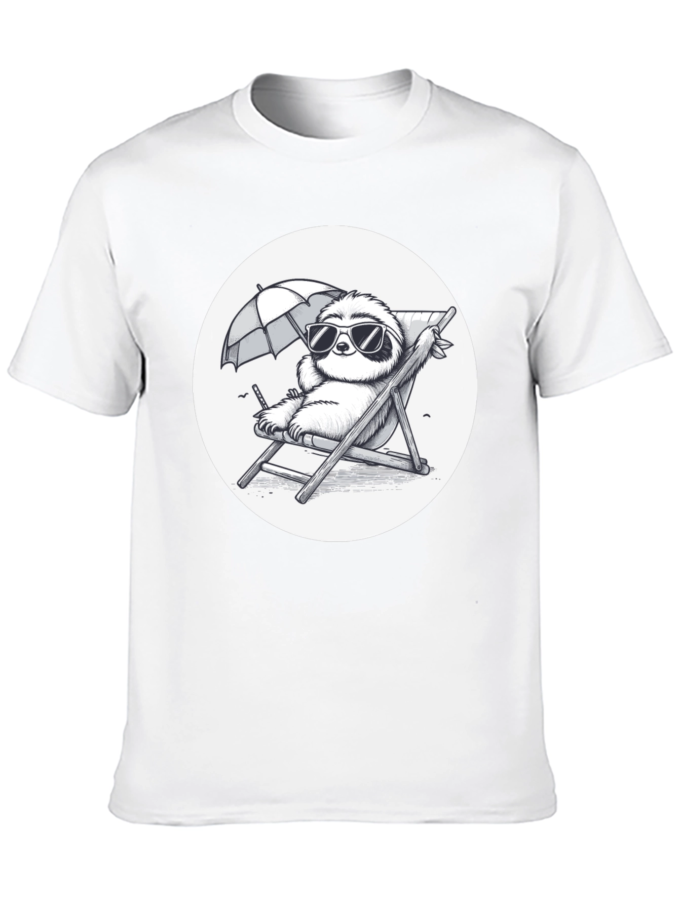 Sloth Beach T-Shirt - Relaxed Cartoon Design