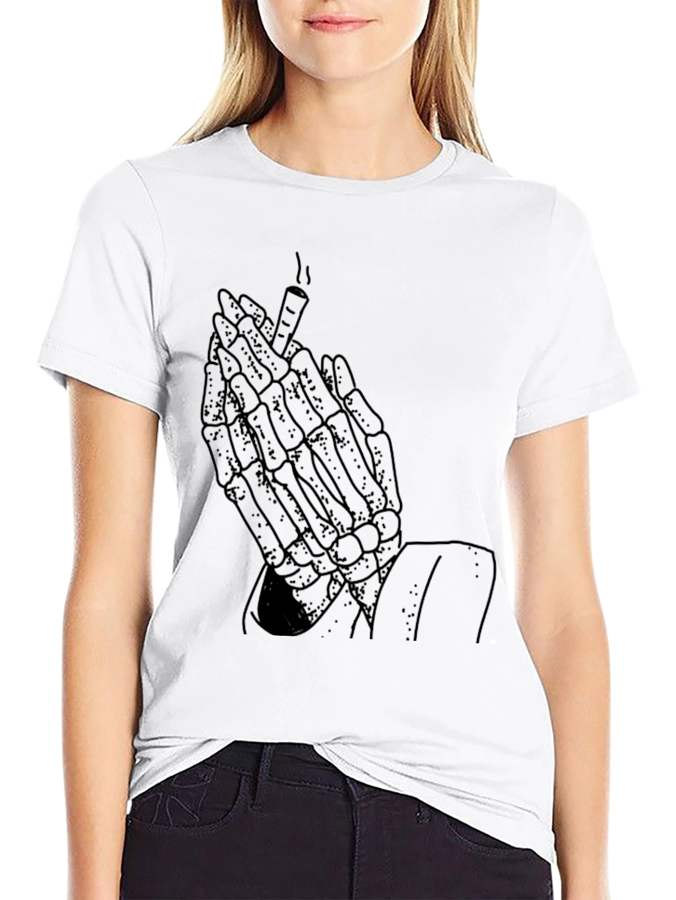 Skeleton Hands Smoking Graphic Tee - Black