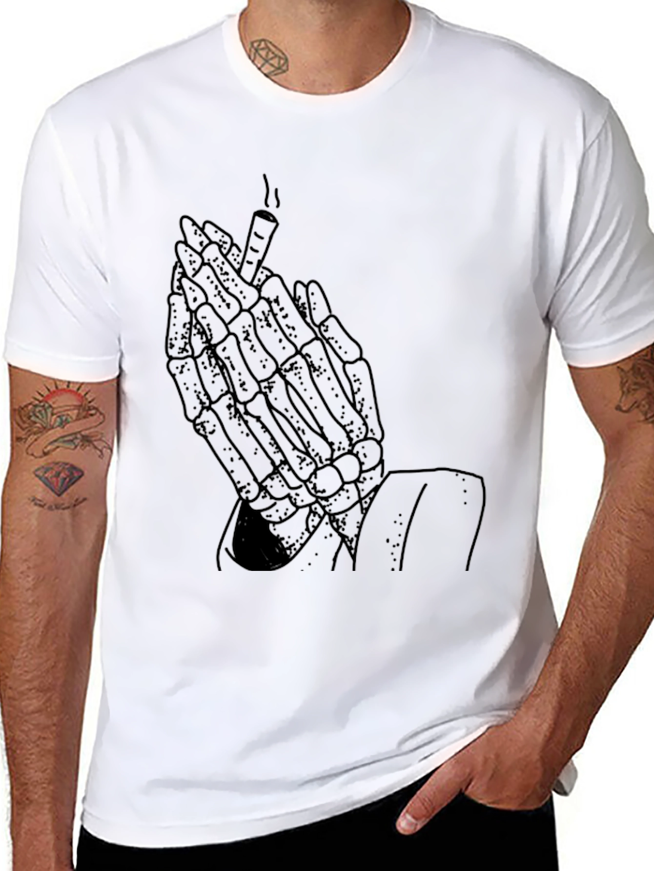Skeleton Hands Smoking Graphic Tee - Black
