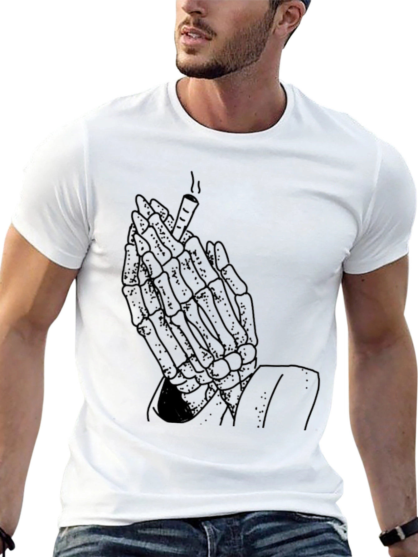 Skeleton Hands Smoking Graphic Tee - Black