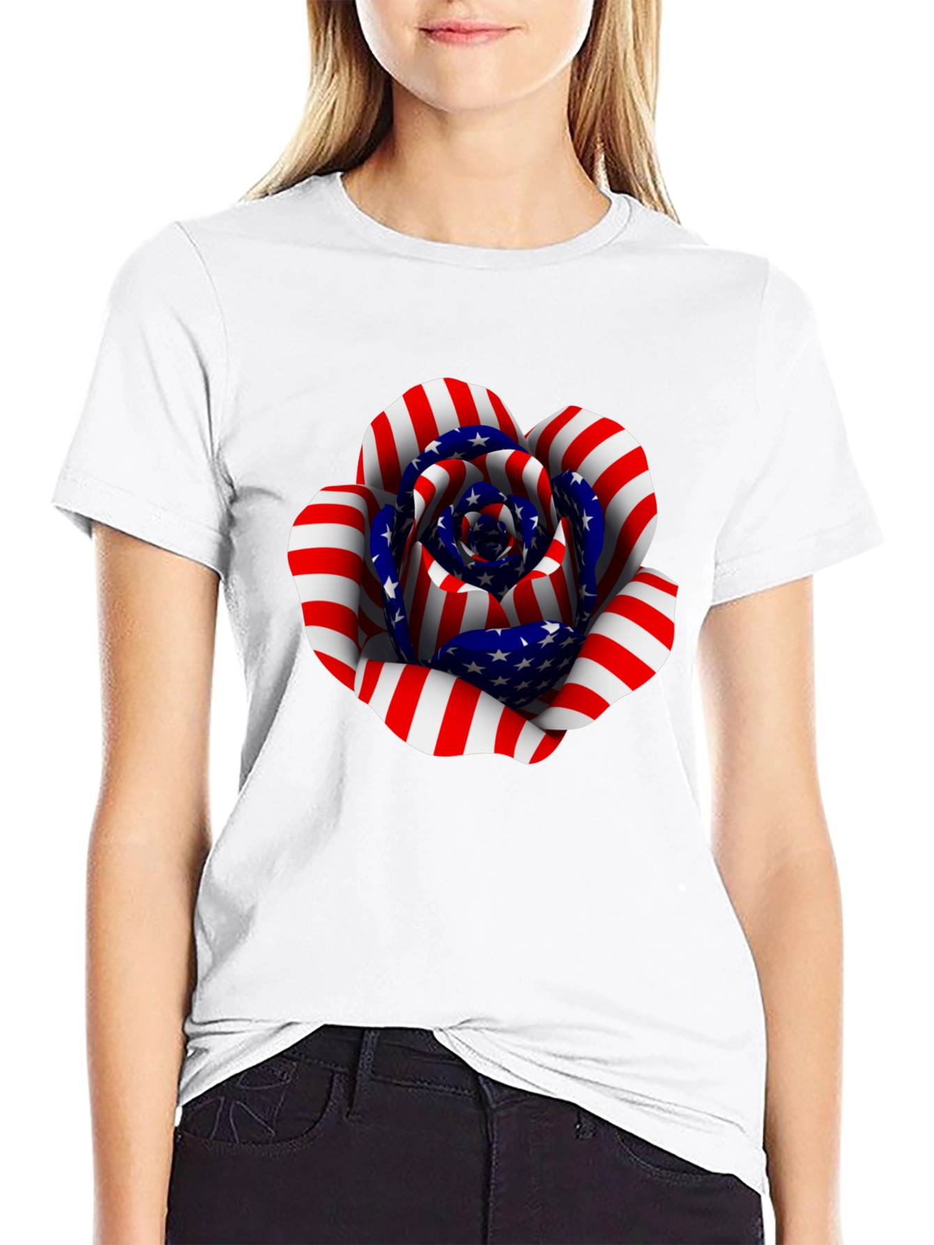 USA Flag Rose Graphic T-Shirt
