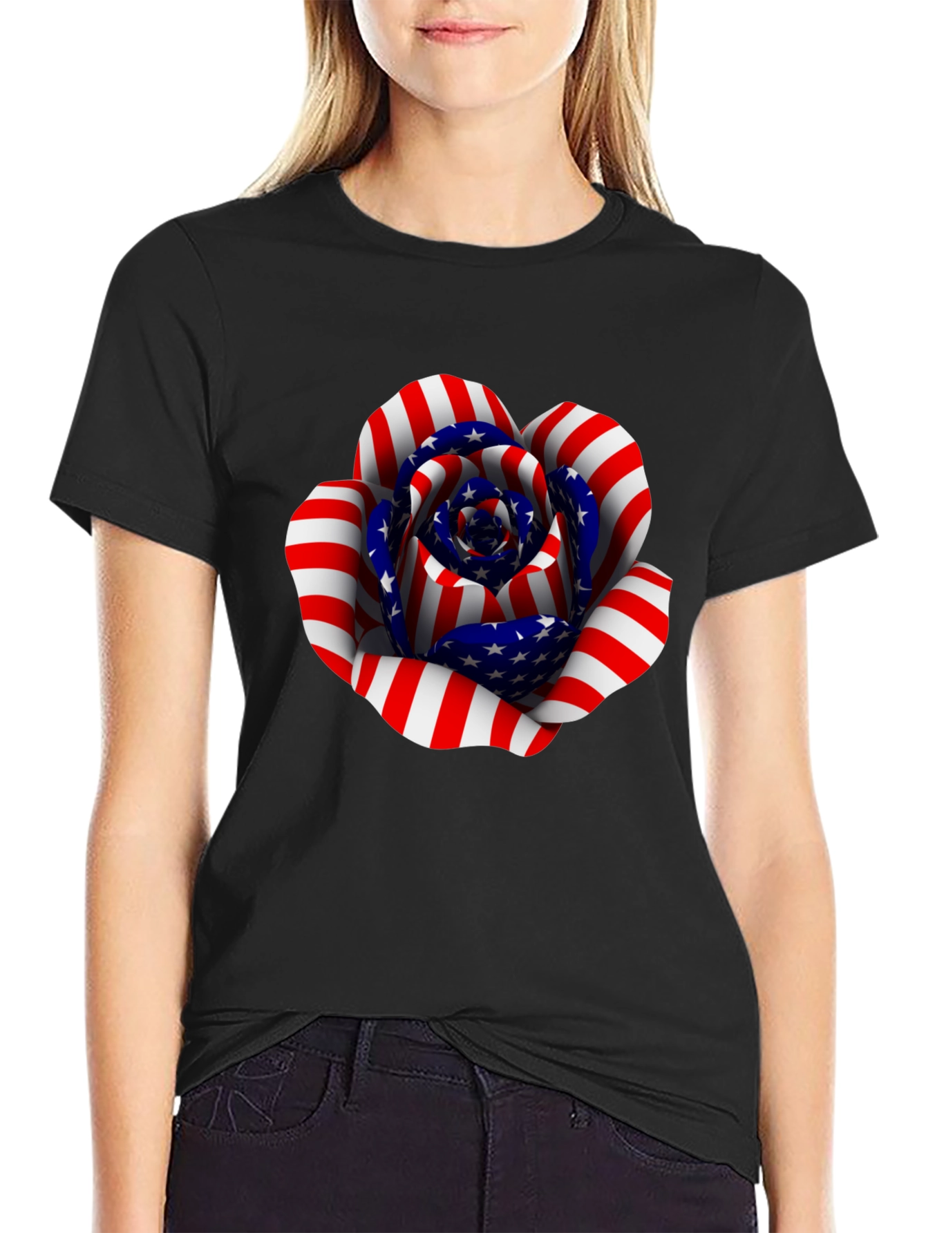 USA Flag Rose Graphic T-Shirt