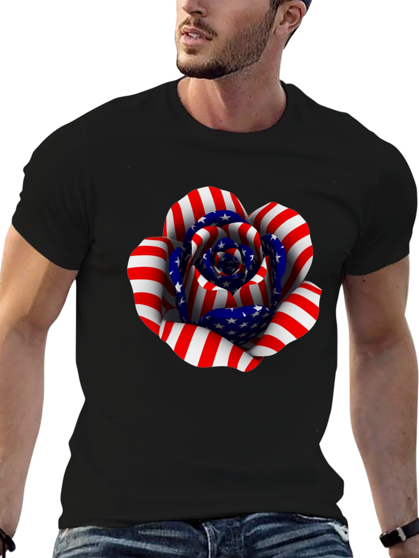 USA Flag Rose Graphic T-Shirt