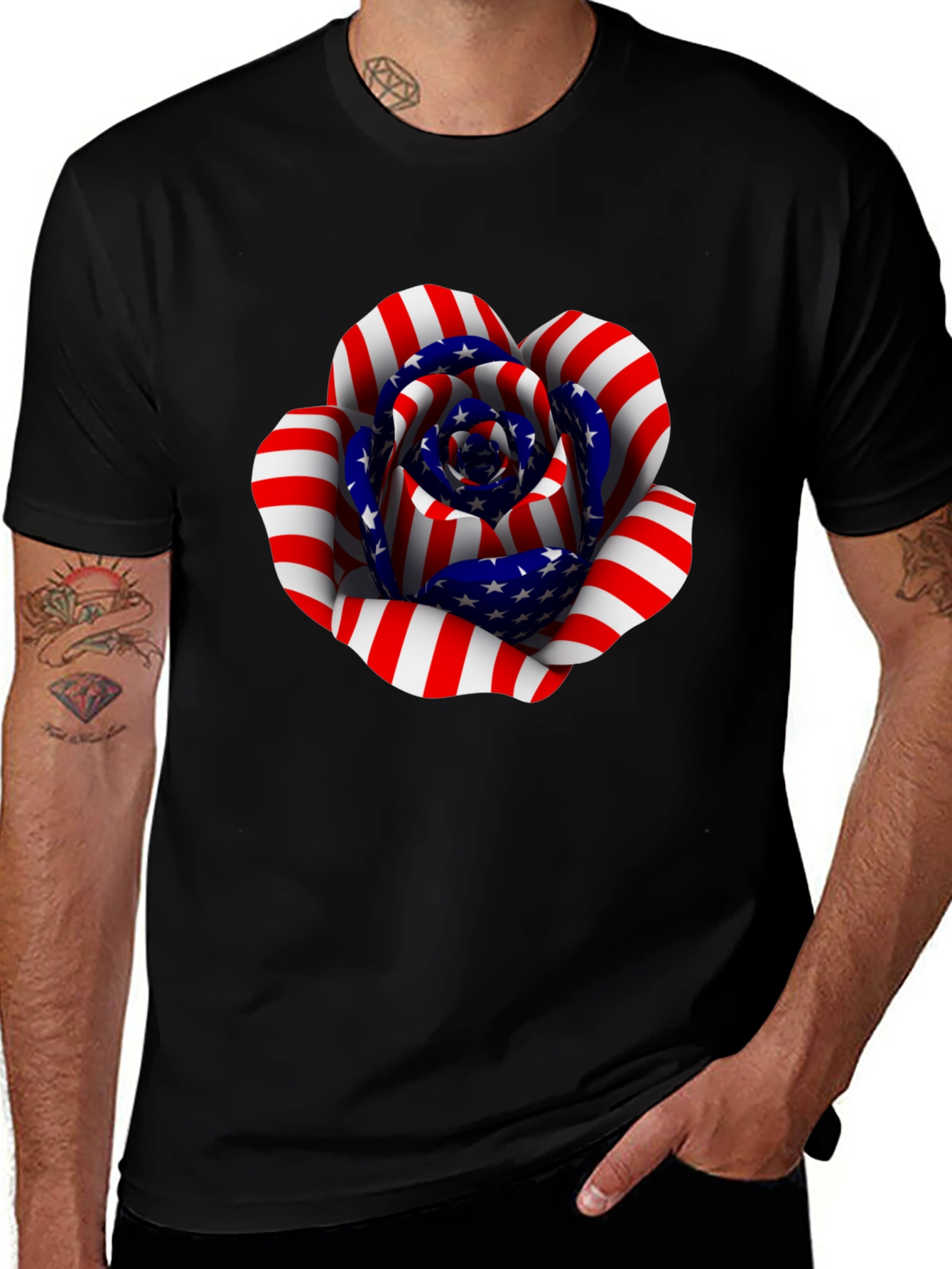 USA Flag Rose Graphic T-Shirt