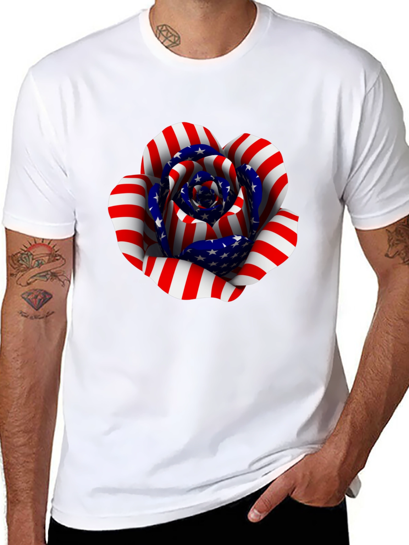 USA Flag Rose Graphic T-Shirt