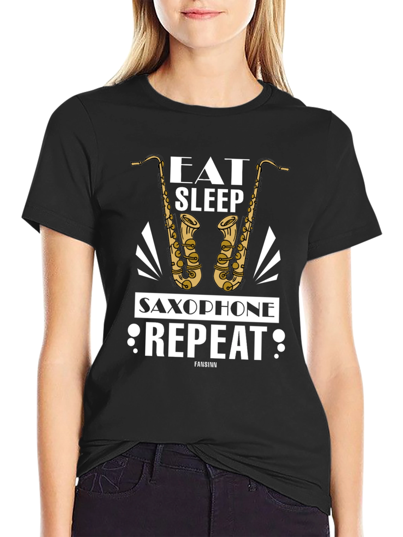 Eat Sleep Saxophone Repeat Black Graphic Tee