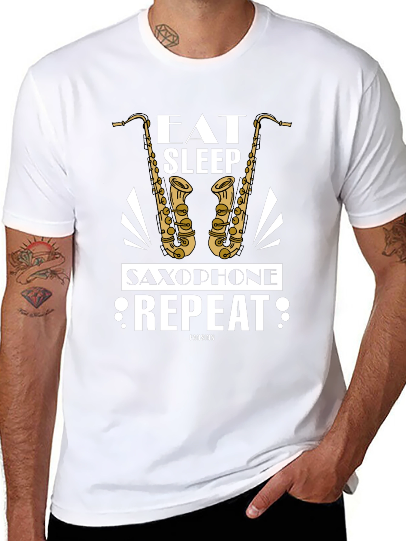 Eat Sleep Saxophone Repeat Black Graphic Tee