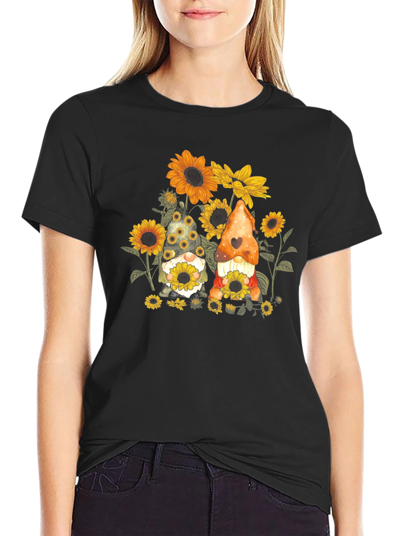 Sunflower Gnome Graphic Tee - Black