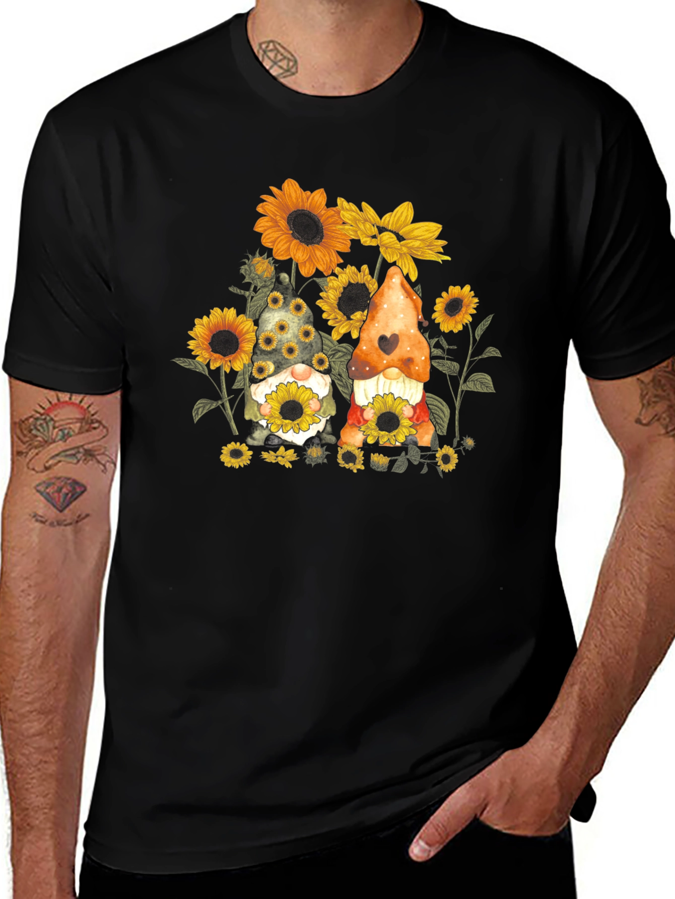 Sunflower Gnome Graphic Tee - Black