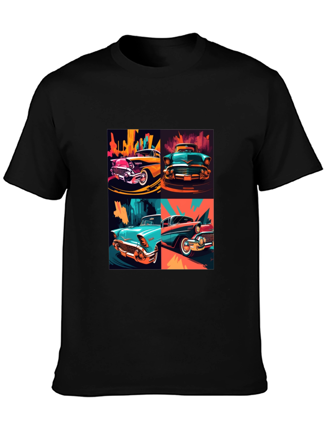 Retro Car Collage Black T-Shirt