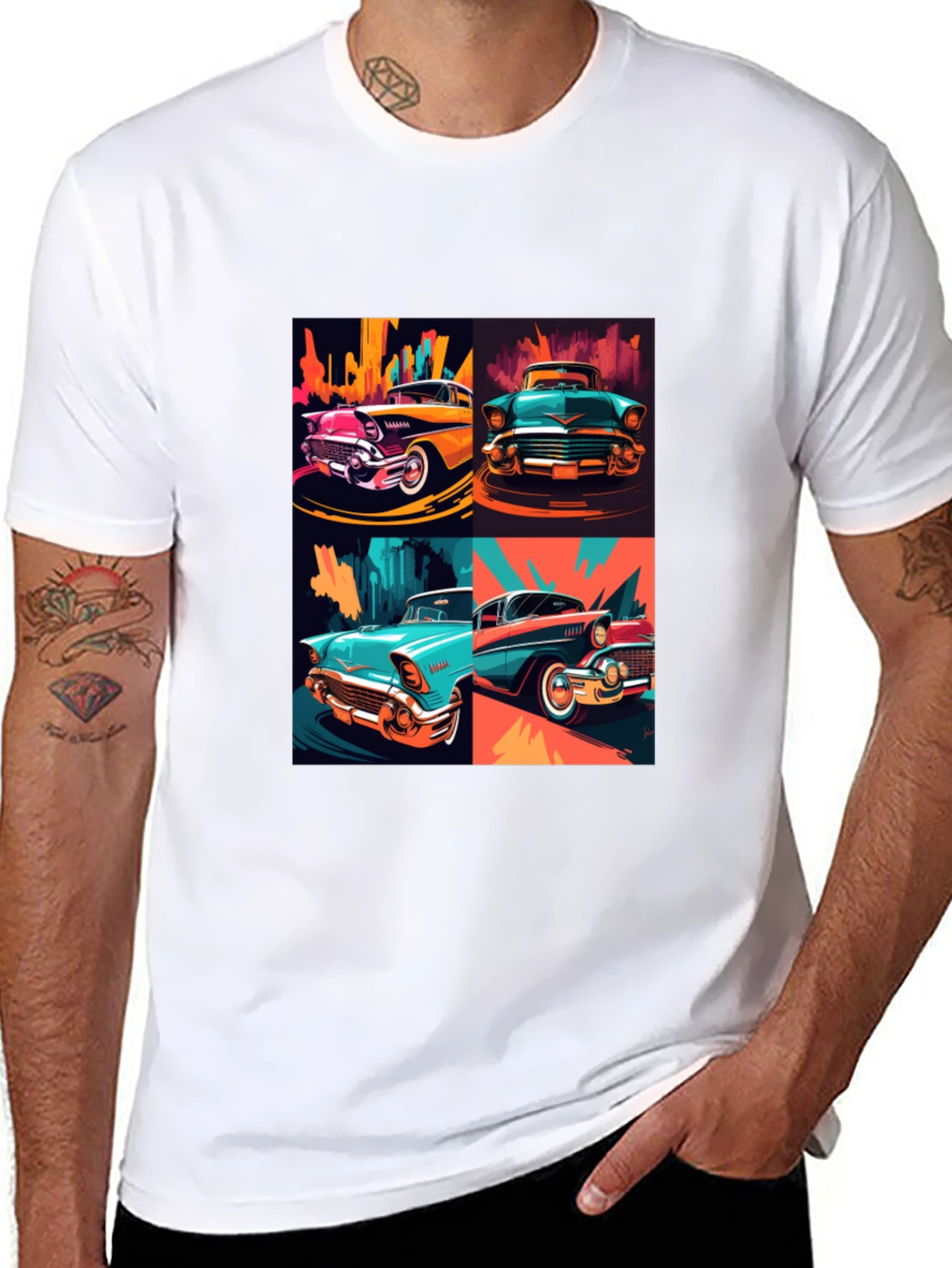 Retro Car Collage Black T-Shirt