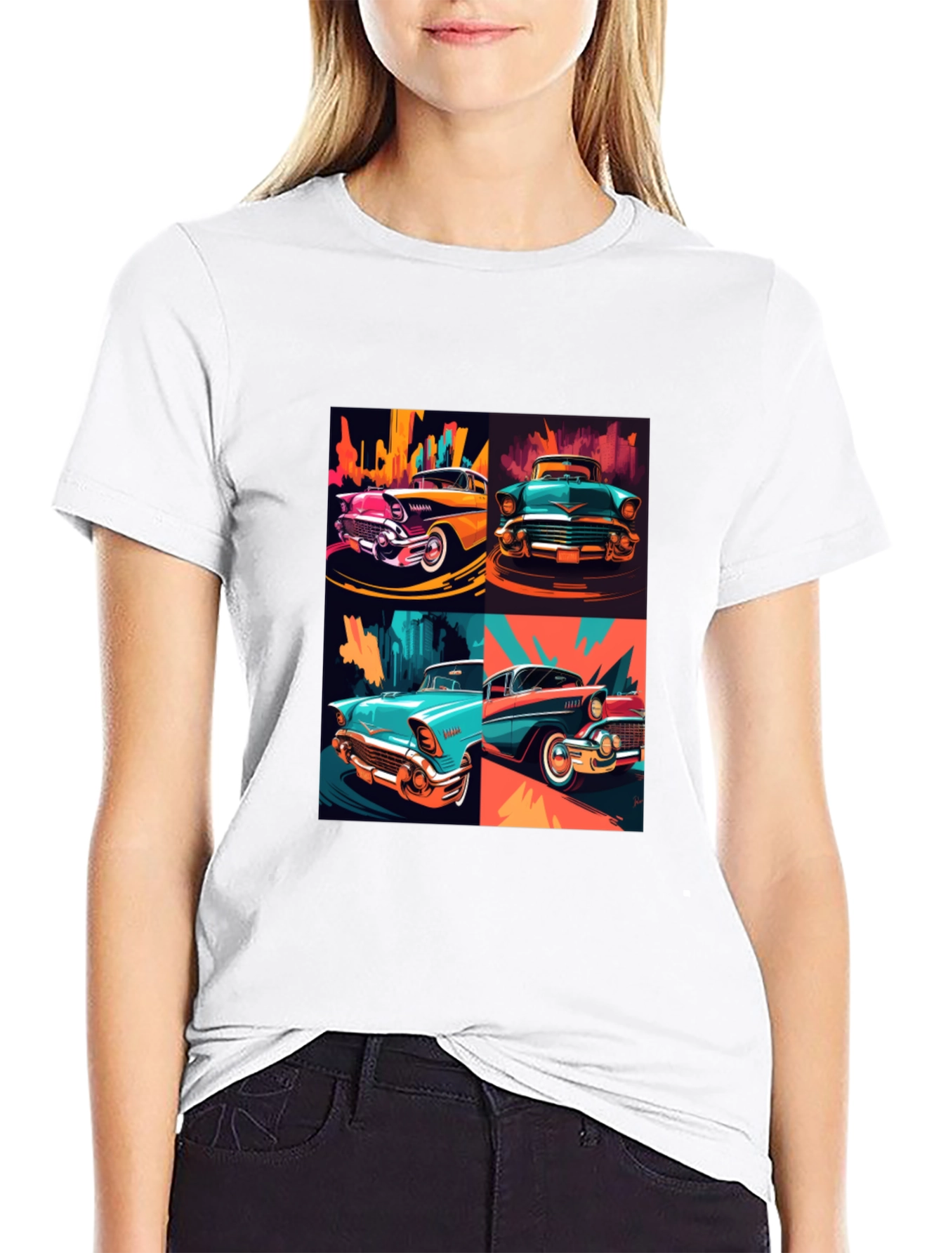 Retro Car Collage Black T-Shirt