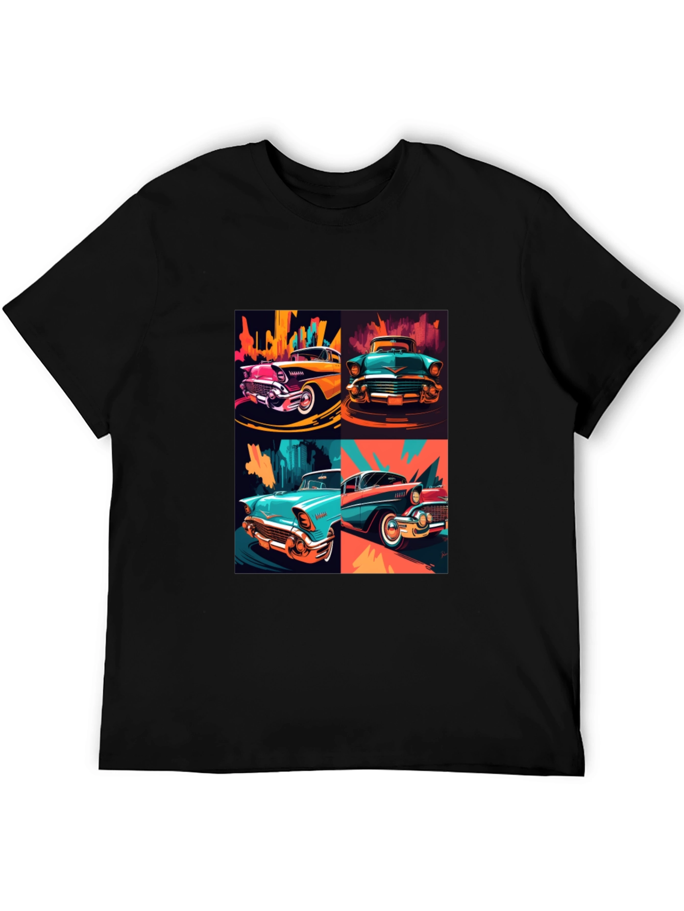 Retro Car Collage Black T-Shirt