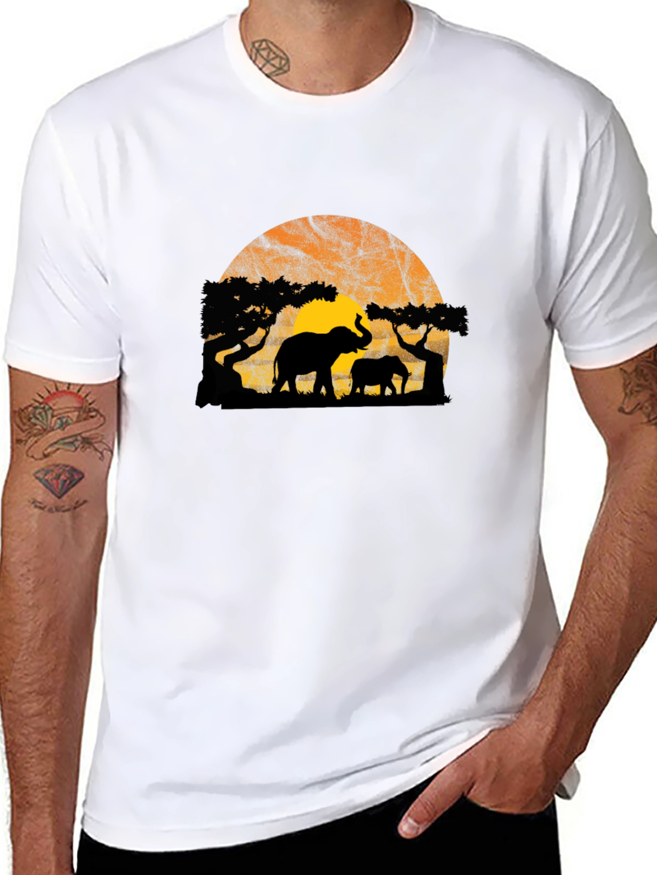 Elephant Silhouette Graphic Print Crew Neck T-Shirt