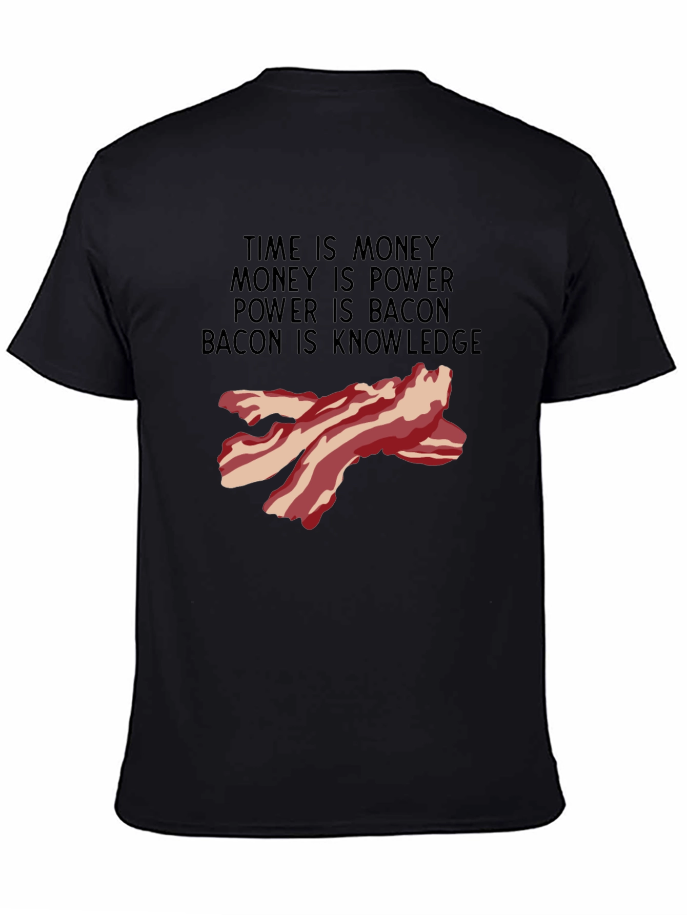 Bacon Knowledge Black T-Shirt - Funny Foodie Tee