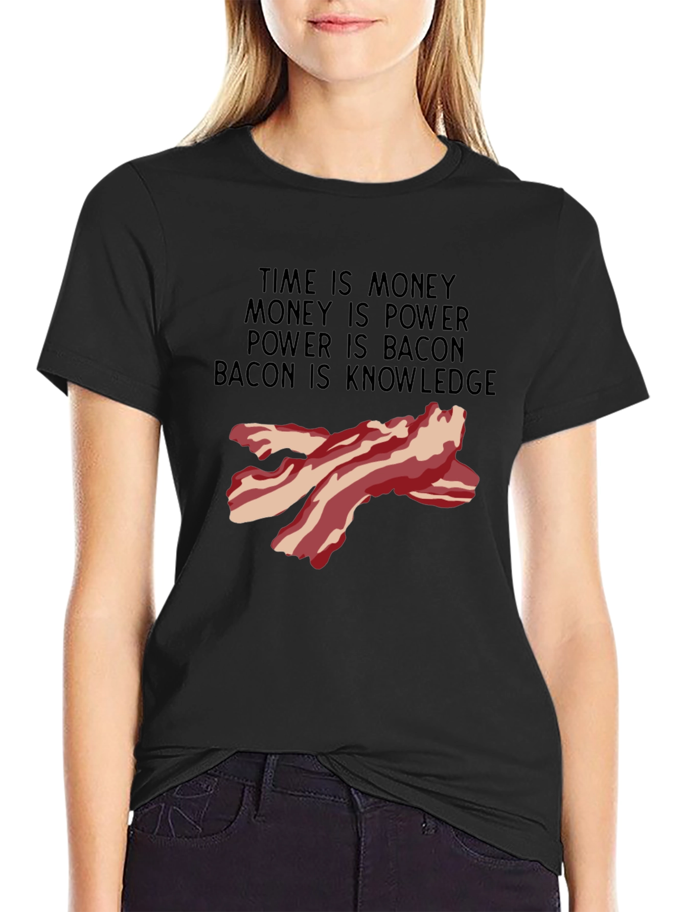 Bacon Knowledge Black T-Shirt - Funny Foodie Tee