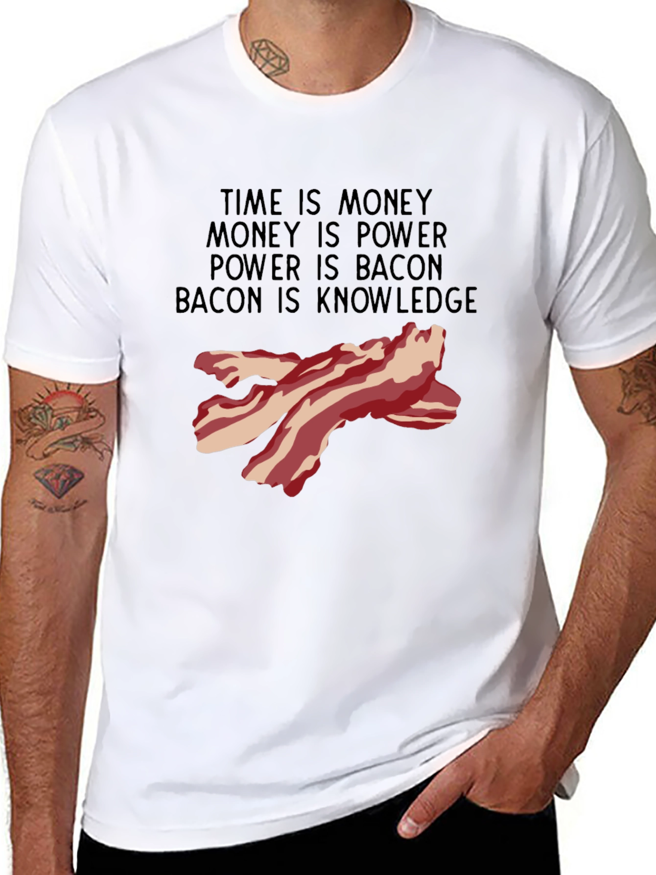 Bacon Knowledge Black T-Shirt - Funny Foodie Tee