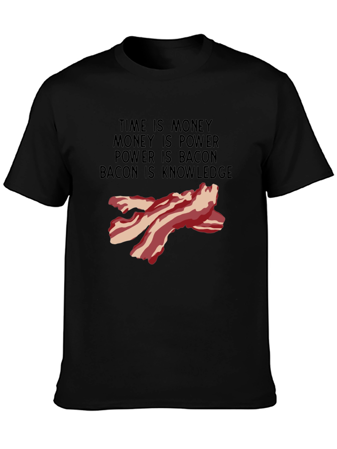 Bacon Knowledge Black T-Shirt - Funny Foodie Tee