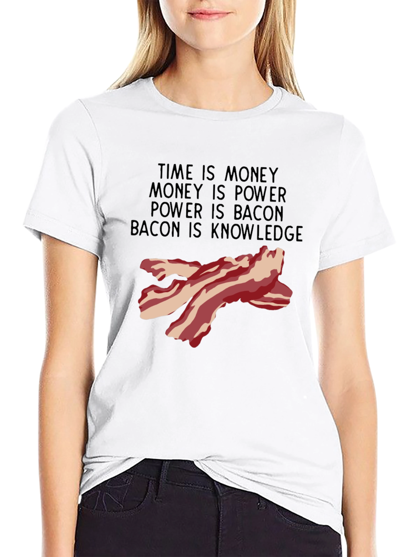 Bacon Knowledge Black T-Shirt - Funny Foodie Tee