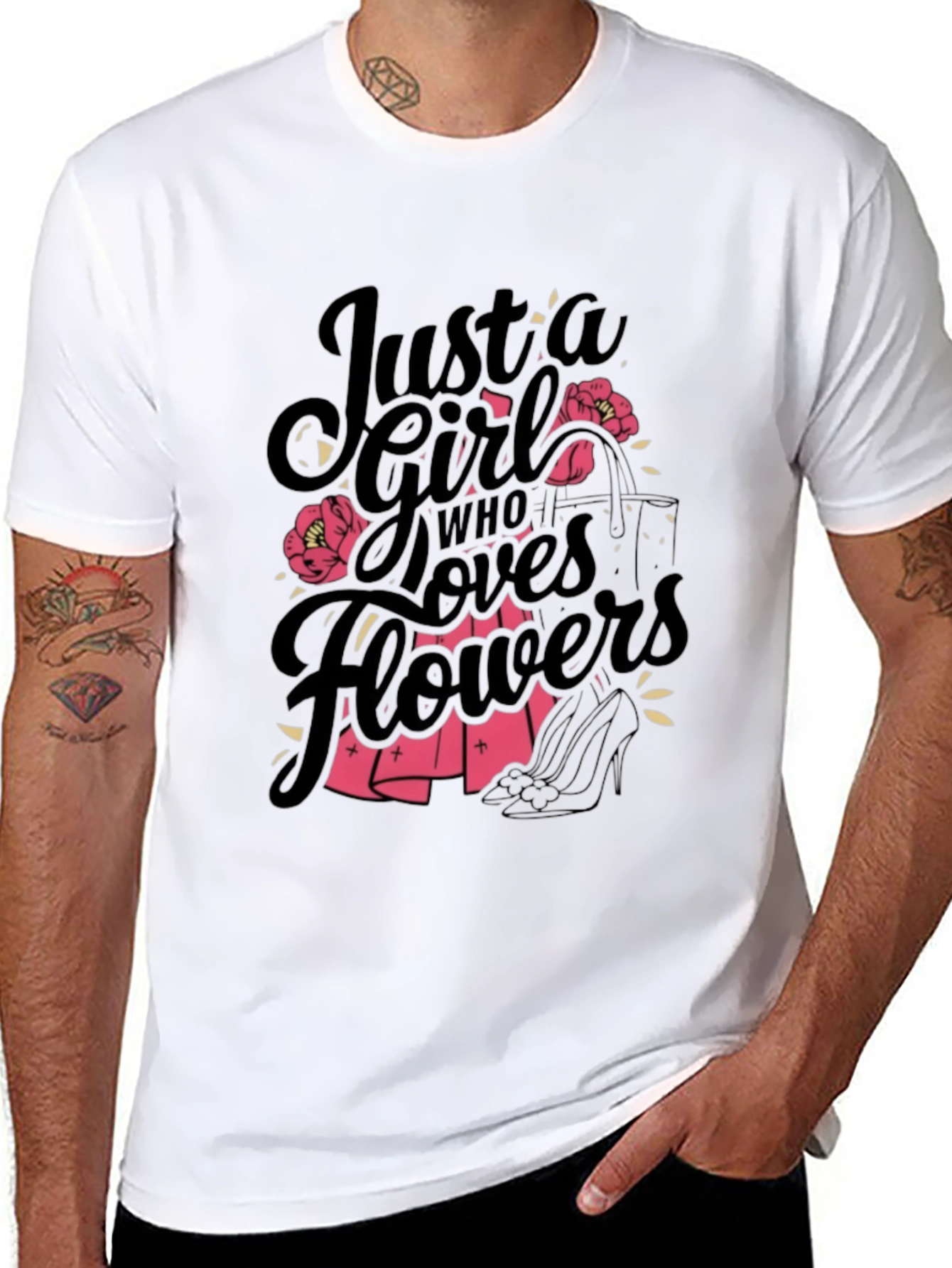 Just a Girl Who Loves Flowers Black T-Shirt