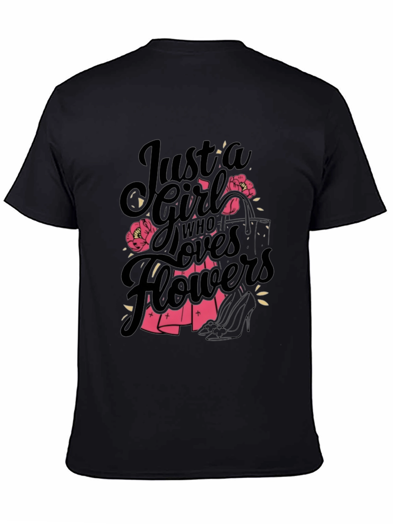 Just a Girl Who Loves Flowers Black T-Shirt