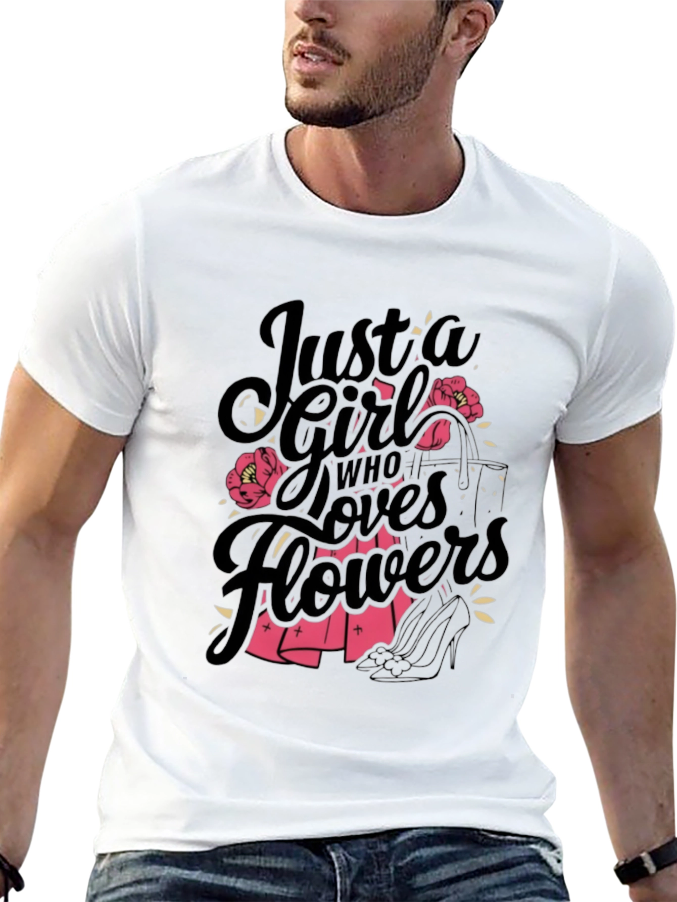 Just a Girl Who Loves Flowers Black T-Shirt