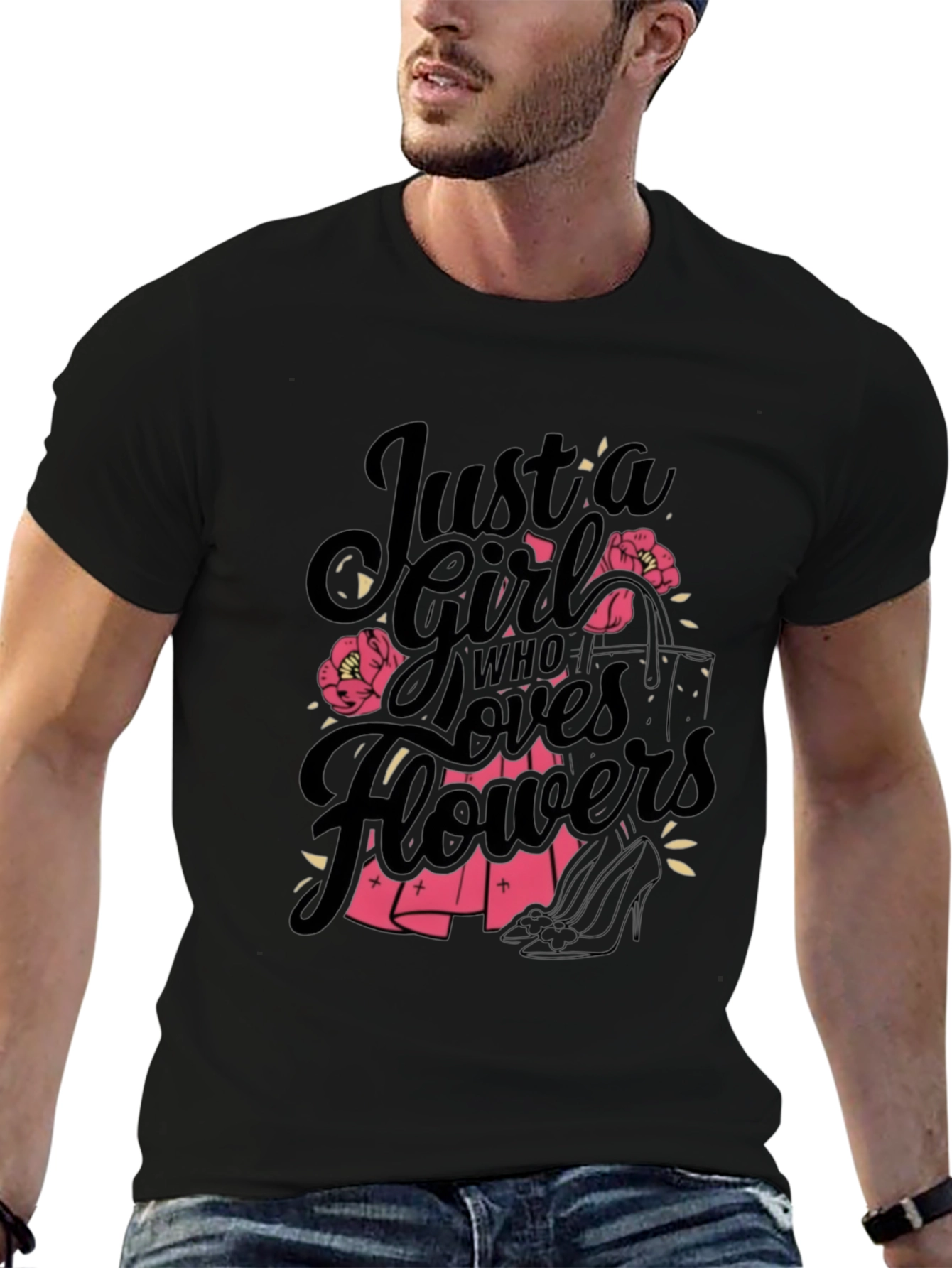 Just a Girl Who Loves Flowers Black T-Shirt