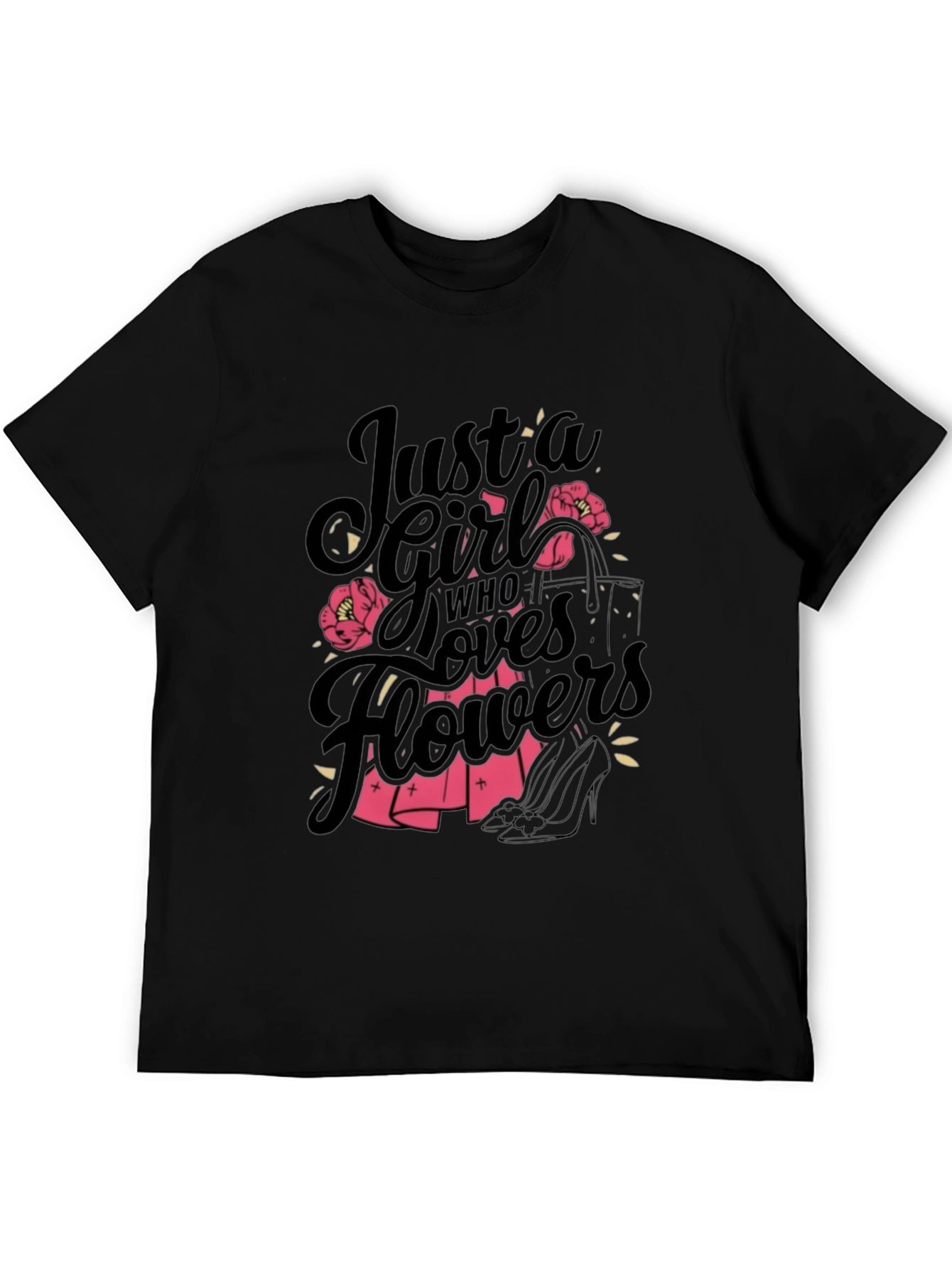 Just a Girl Who Loves Flowers Black T-Shirt