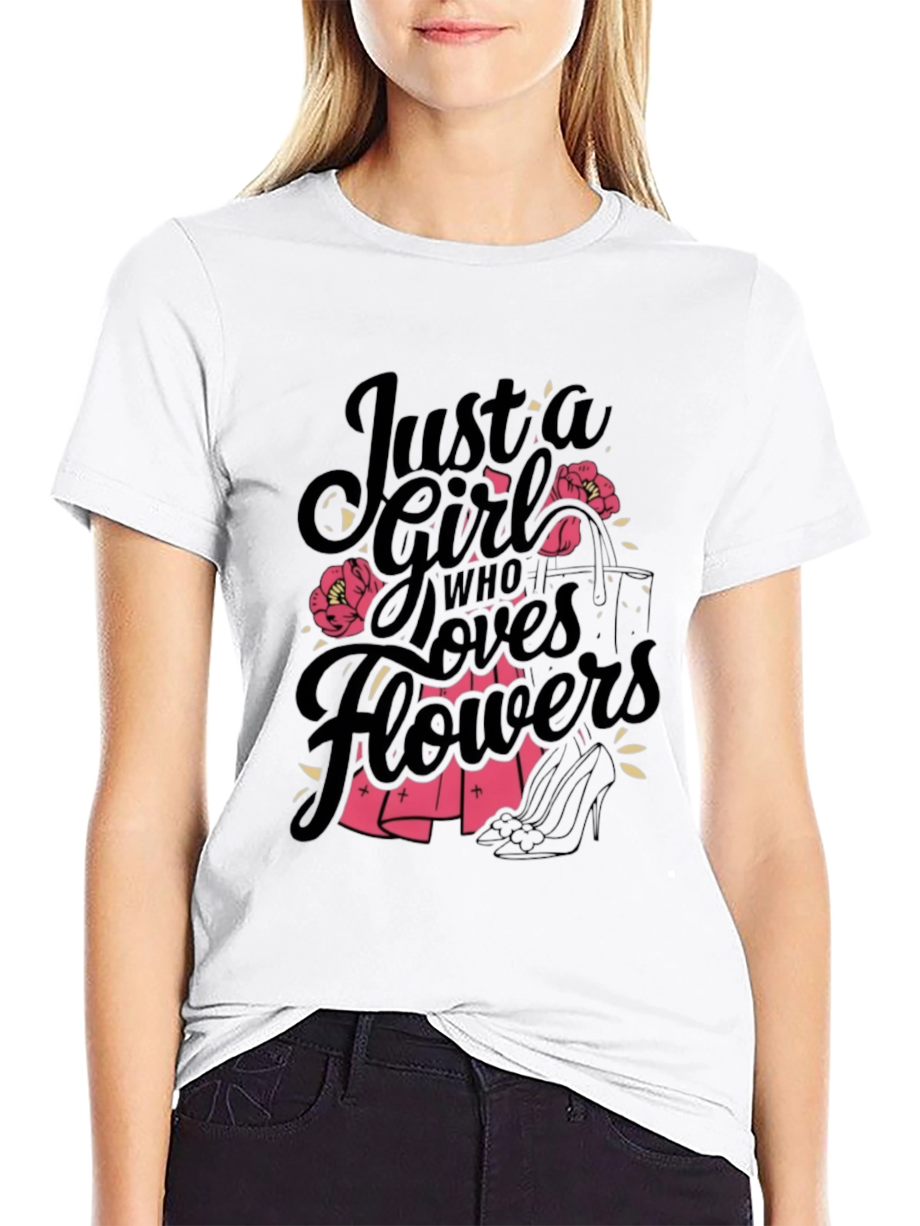 Just a Girl Who Loves Flowers Black T-Shirt