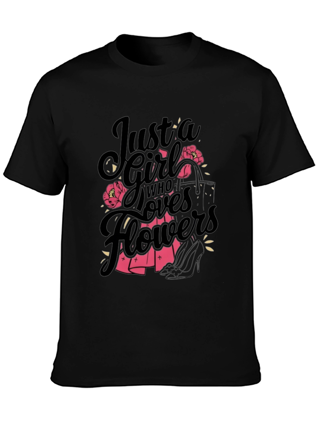 Just a Girl Who Loves Flowers Black T-Shirt