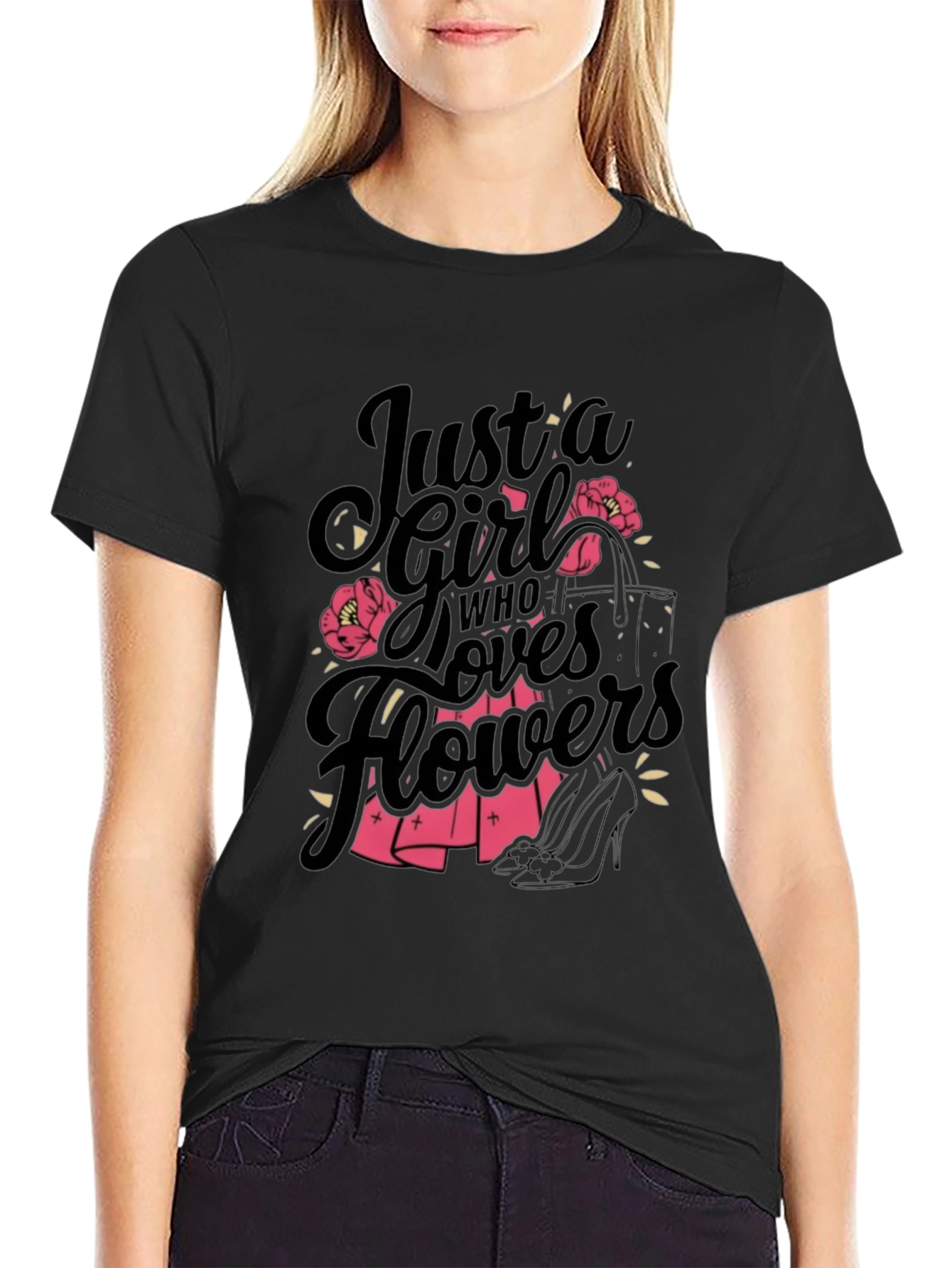 Just a Girl Who Loves Flowers Black T-Shirt