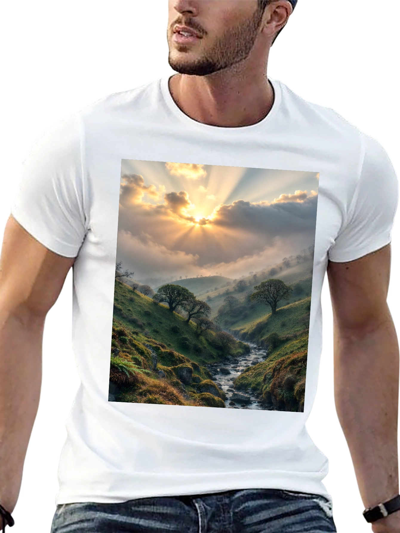 Sunlit Valley T-Shirt - Nature Scenery Tee