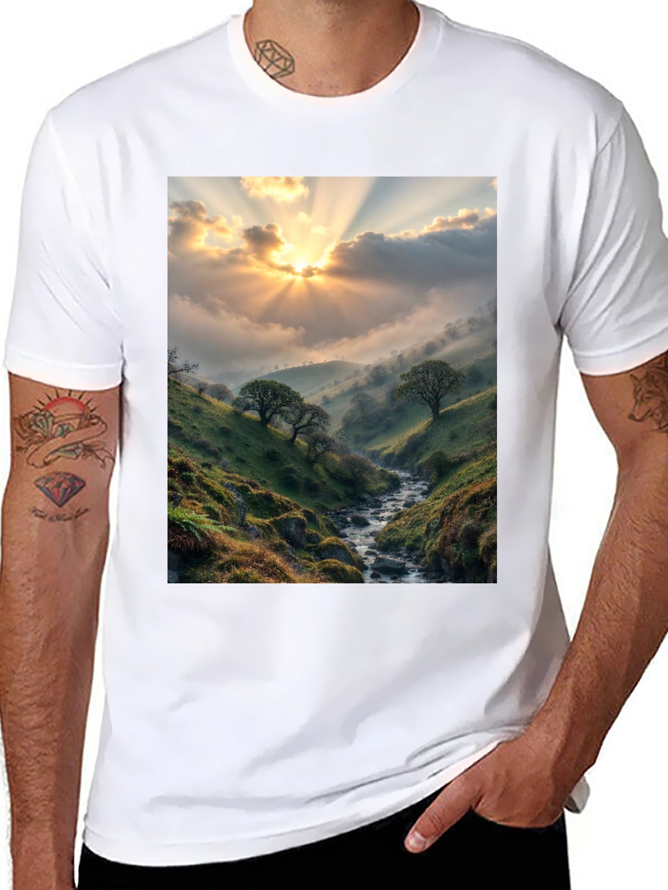Sunlit Valley T-Shirt - Nature Scenery Tee