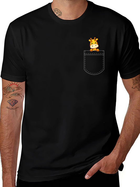 Giraffe Pocket Tee - Cute Cartoon Animal Shirt