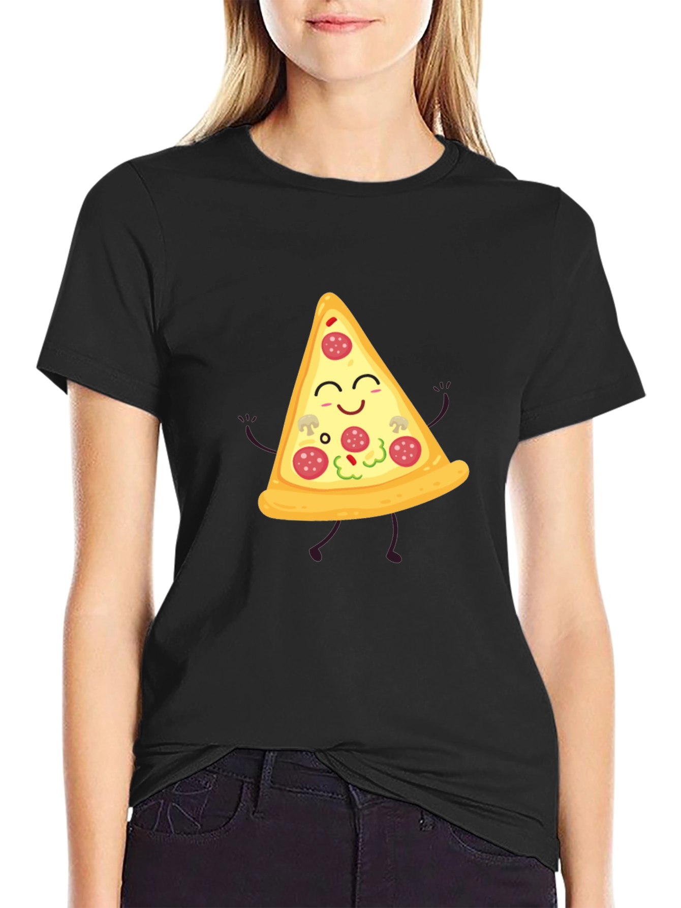 Funny Pizza Slice Graphic T-Shirt - Casual Black Tee