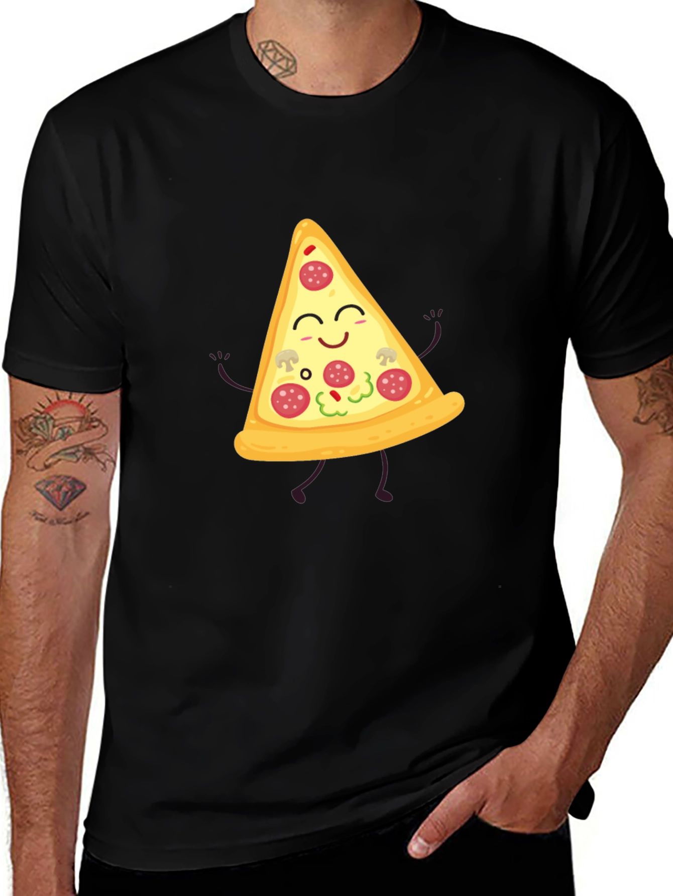 Funny Pizza Slice Graphic T-Shirt - Casual Black Tee