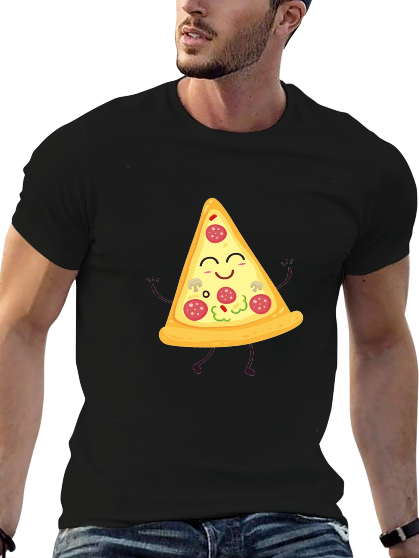 Funny Pizza Slice Graphic T-Shirt - Casual Black Tee
