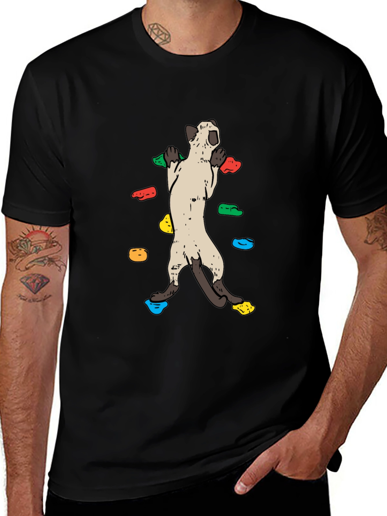 Climbing Cat T-Shirt - Black Cotton Tee