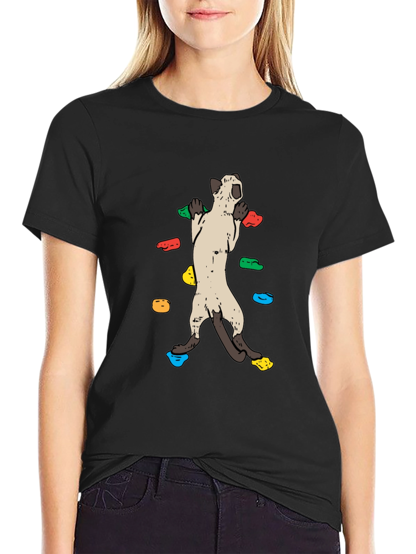 Climbing Cat T-Shirt - Black Cotton Tee