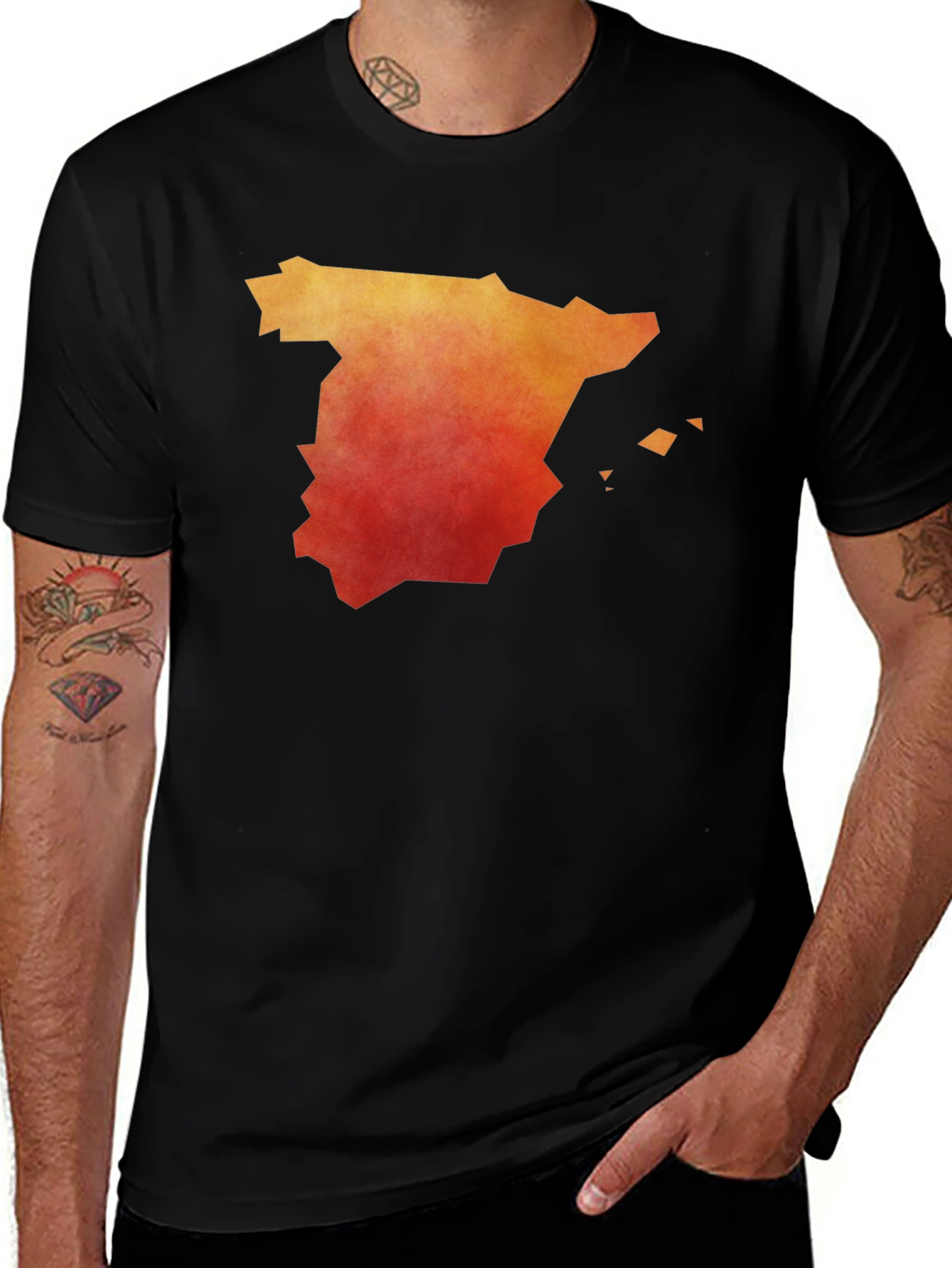 Spain Map Graphic T-Shirt - Mens Black Tee