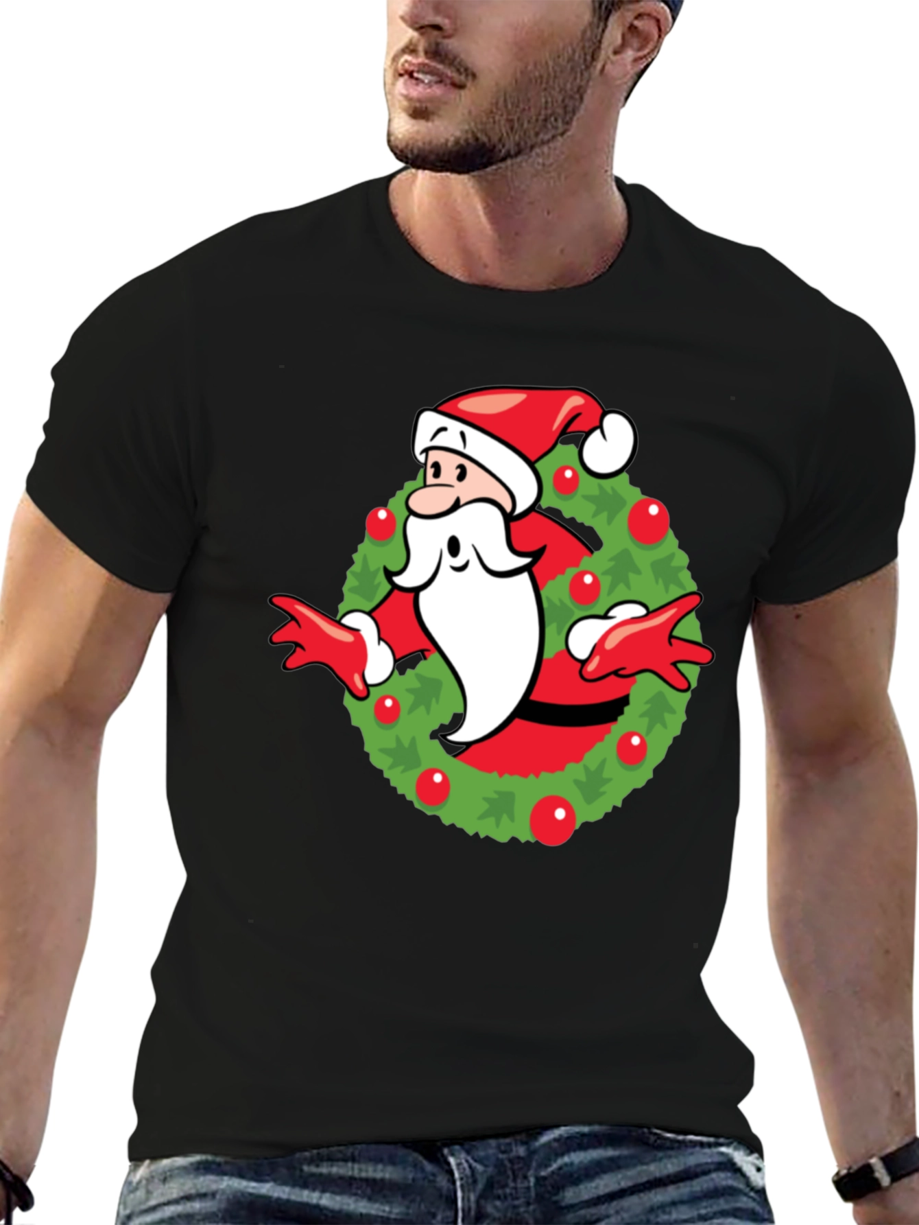 Festive Santa Wreath Graphic T-Shirt