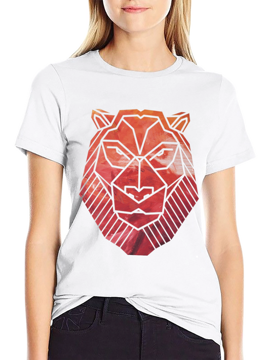 Geometric Lion Graphic Tee - Black Cotton Blend