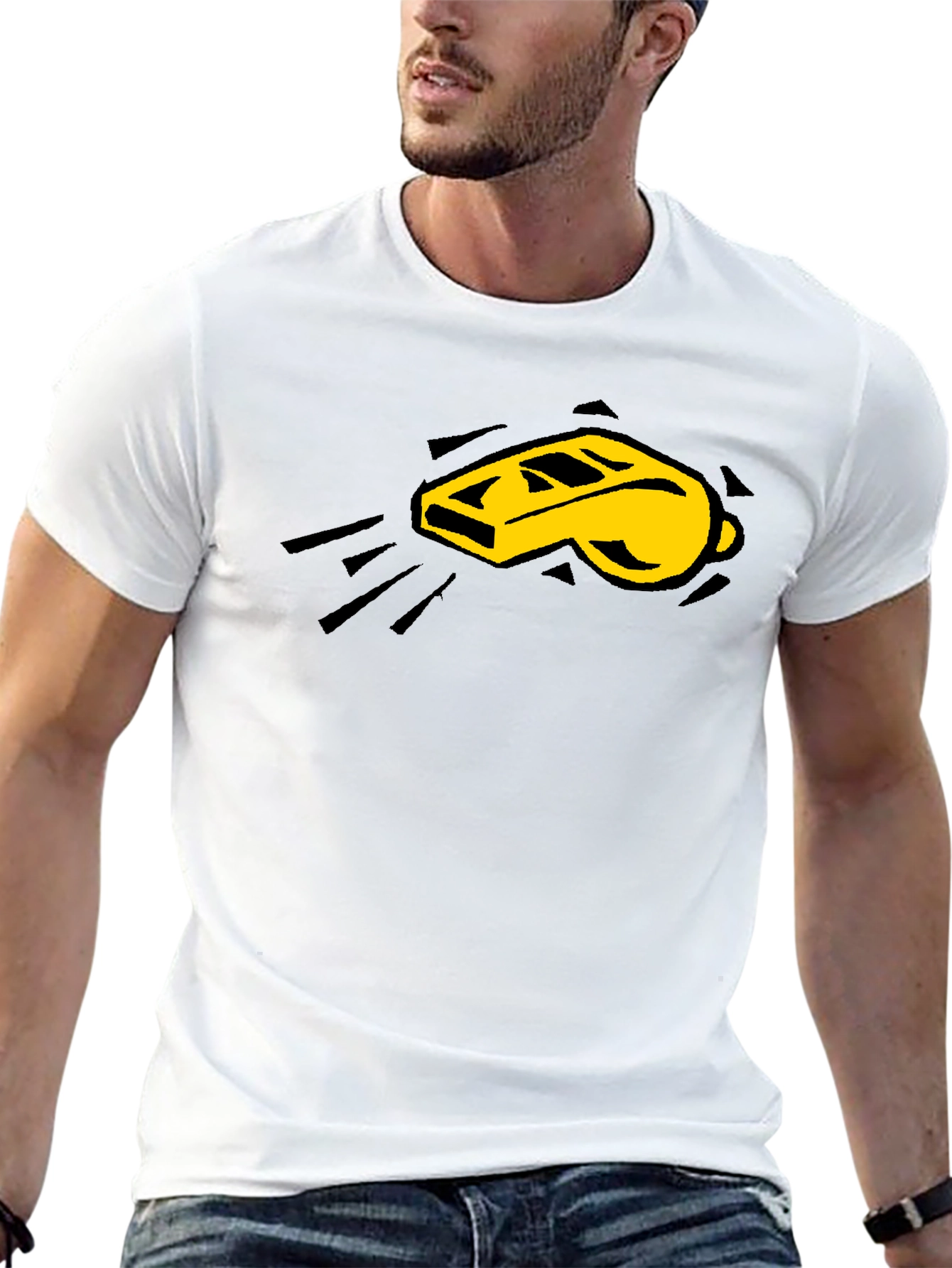 Referee Whistle Graphic Tee - Black Cotton Shirt