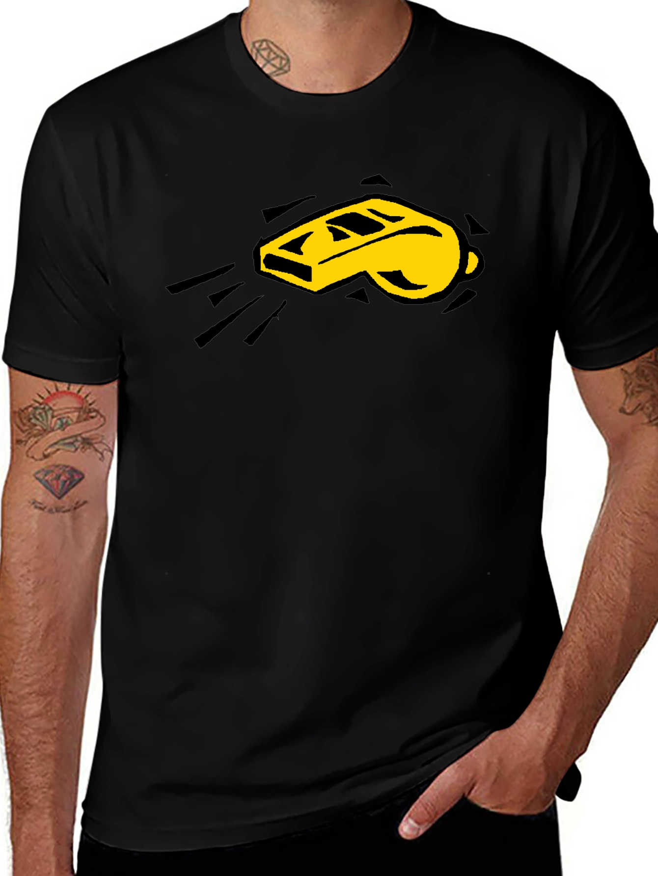 Referee Whistle Graphic Tee - Black Cotton Shirt