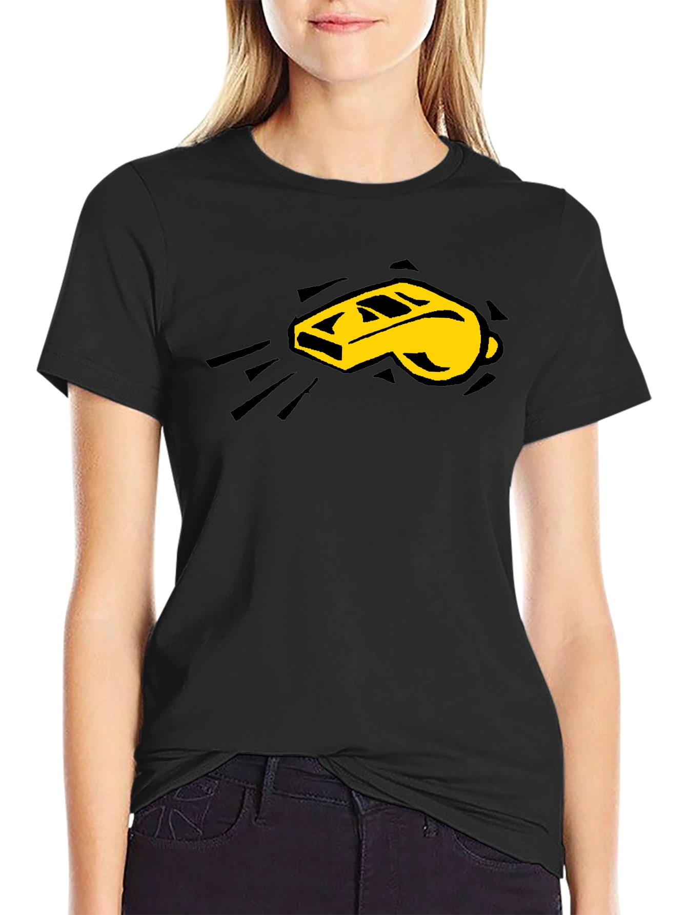 Referee Whistle Graphic Tee - Black Cotton Shirt